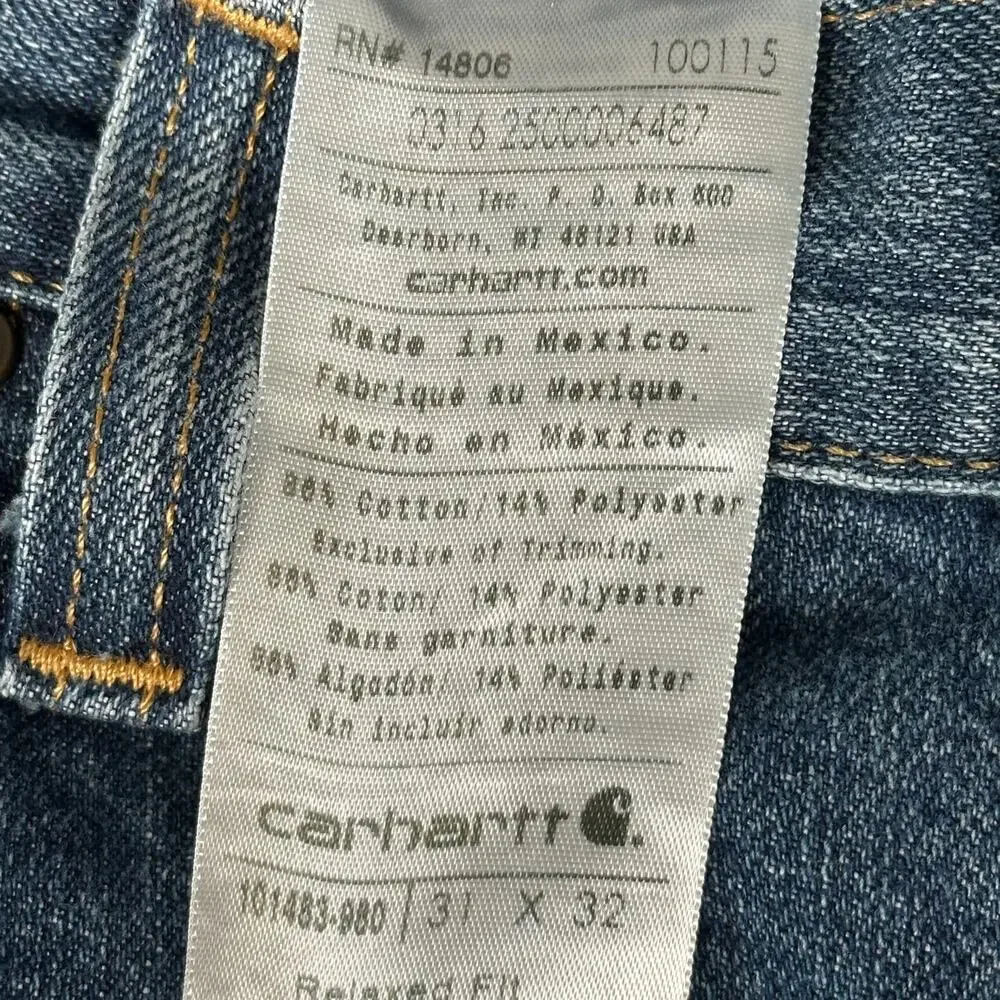Carhartt B17 Mens 31x32 Relaxed Fit Blue Denim Jeans Workwear Straight Leg USA